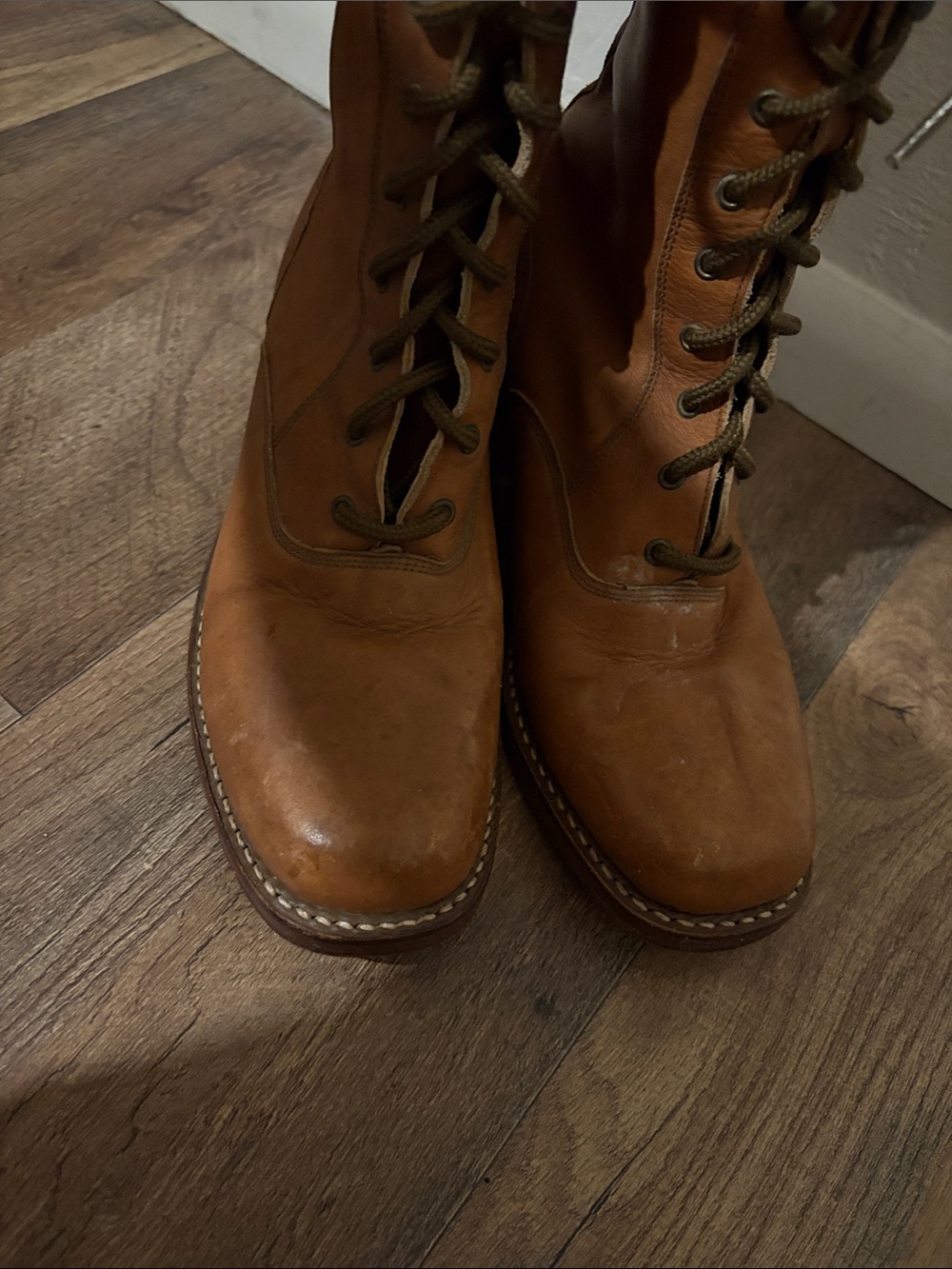 Frye Tall Lace-Up Leather Boots in Cognac Brown - Picture 16 of 17